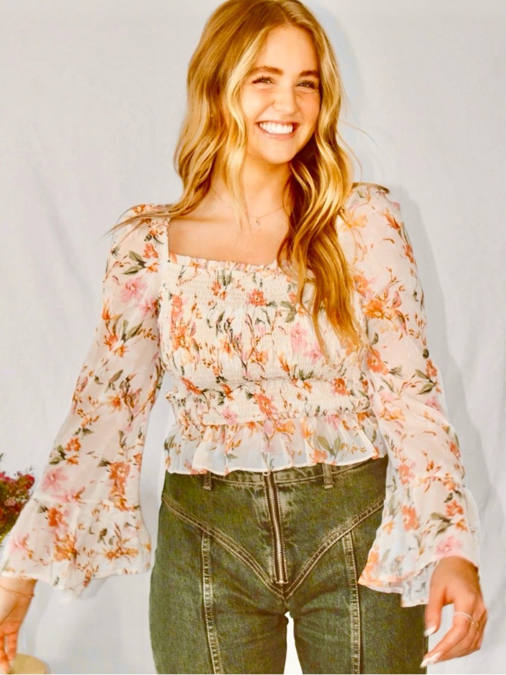 Promesa Smocked Square-Neck Blouse